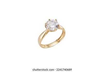 Diamond ring isolated on white Engage solitaire style ring.Yellow Gold Solitaire Diamond Ring isolated on white background. - Shutterstock ID 2241740689