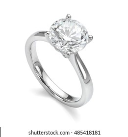 Diamond Ring Isolated on White Engagement Solitaire Style Ring - Shutterstock ID 485418181
