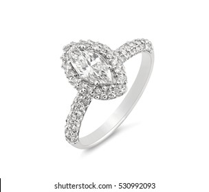 Diamond Ring. Diamond Ring Isolated On White Background. Ring With Three Diamonds. Golden Wedding Rings. White Gold.