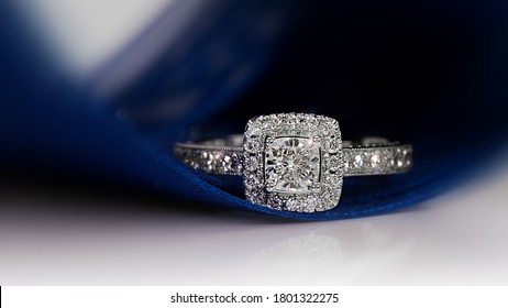 Diamond Ring On Dark Blue Background,wedding Ring, Engagement Ring,solitaire