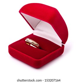 Diamond Ring In A Velvet Red Box