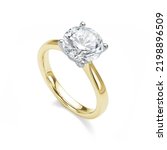 Diamond Ring Yellow Gold Isolated on White Engagement Solitaire Style Ring 