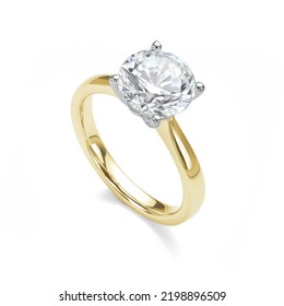 Diamond Ring Yellow Gold Isolated on White Engagement Solitaire Style Ring  - Shutterstock ID 2198896509