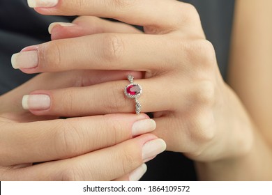 Diamond ruby ring women hand