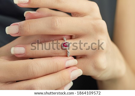 Diamond ruby ring women hand
