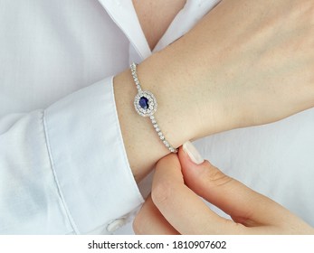 Diamond Sapphire Bracelet On Young Women