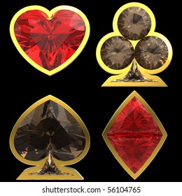 Diamond shaped Card Suits with golden framing over black background. Other gems are in my portfolio. Extralarge resolution
