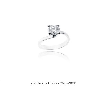 Diamond Solitaire Jewelry Ring in platinum on white background