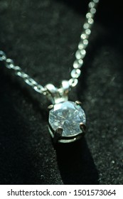 Diamond Solitaire Pendant On Silver Necklace 