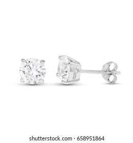 diamond stud earrings on white background,prong set,isolate - Shutterstock ID 658951864