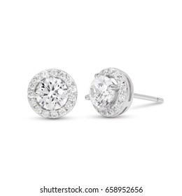 diamond stud earrings on white background,prong set,isolate - Shutterstock ID 658952656
