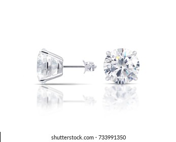 Diamond Stud Earrings with Reflection - Shutterstock ID 733991350