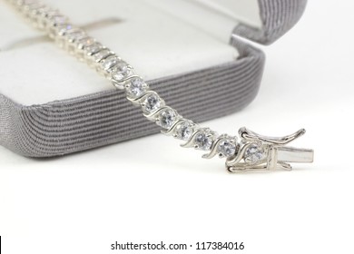 Diamond Tennis Bracelet In Box Isolated On White