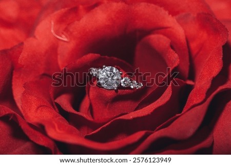 Diamond Wedding Ring Inside a Red Rose