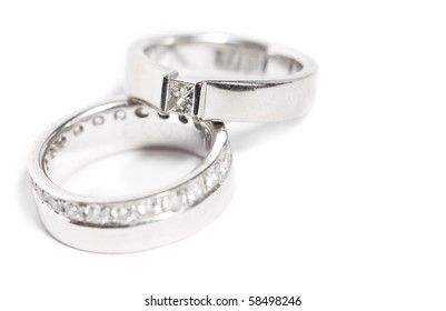 Diamond Wedding Rings On White Background