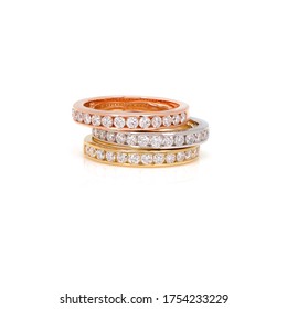 Diamonds Wedding Eternity Band Ring Group On White Isolate