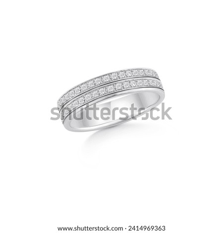 Diamonds Wedding Eternity Band Ring  two roll diamond pave settings on white background 商業照片 © 