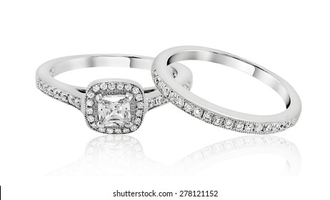 Diamonds White Gold Wedding Ring. Isolated On White