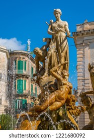 Diana fountain in Siracusa old town (Ortigia). Sicily, southern Italy.