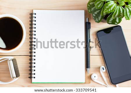 diary book blank page on wood desk on top