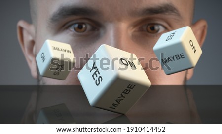 Dice with an answer: yes, no or maybe. Face in background