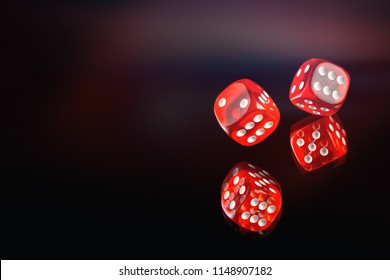 The dice fall on a dark red background. Soft tinted image. Casino gambling poker, roulette. - Powered by Shutterstock