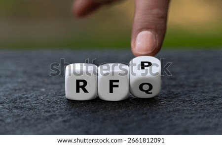 Dice form the acronym RFP (request for proposal) and RFQ (request for quotation)