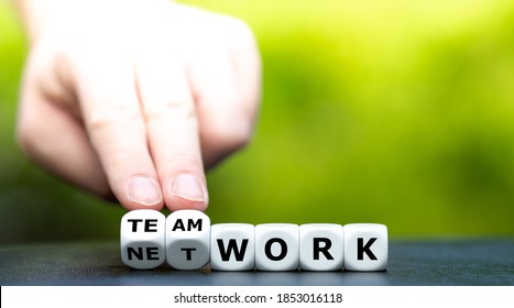 Dice form the words teamwork and network.