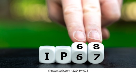 Dice forms the expression IP67 and IP68. Symbol for protection classes against water and dust.