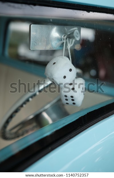 Dice Hanging Rearview Mirror Through Car Stock Photo Edit Now 1140752357