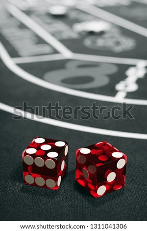 Dice on a craps table