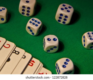 Dice Playing Cards On Green Broadcloth Stock Photo 122872828 | Shutterstock