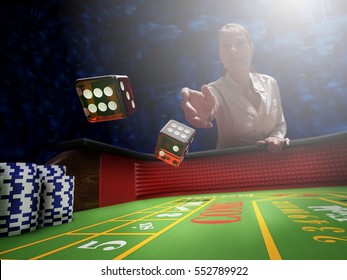 dice throw on craps table at casino