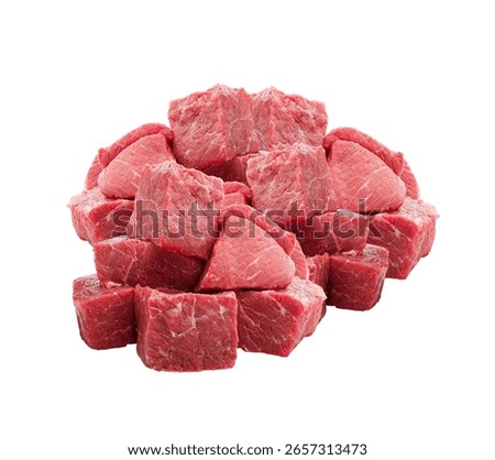 Diced Beef Cubes Isolated on White Background.