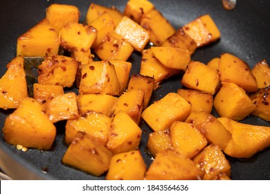 Diced Butternut Squash Being Cooked In A Pan