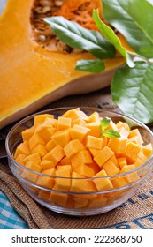 Diced Butternut Squash In A Bowl Ready For Cooking