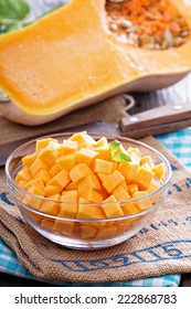 Diced Butternut Squash In A Bowl Ready For Cooking