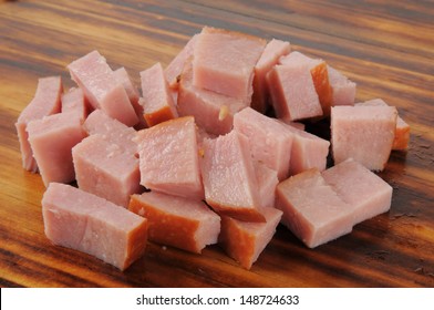 Diced Ham On A Cutting Board