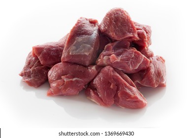 Diced Lamb Meat On A White Background