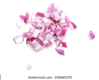 Diced Red Onion bulbisolated on white