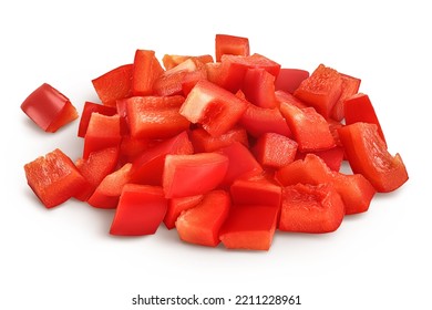 Diced Of Red Sweet Bell Pepper Isolated On White Background