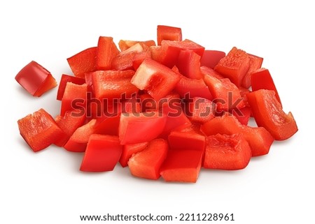 diced of red sweet bell pepper isolated on white background