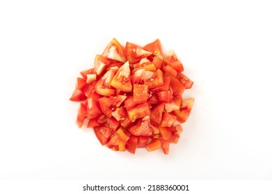 Diced Tomatoes Isolated On White Background. Top View
