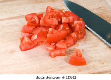 Diced Tomatoes On A Cutting Board