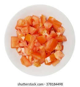 Diced Tomatoes In White Salad Bowl