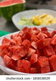 Diced Watermelon In A Bowl Ready For Infused Water Hydration Station