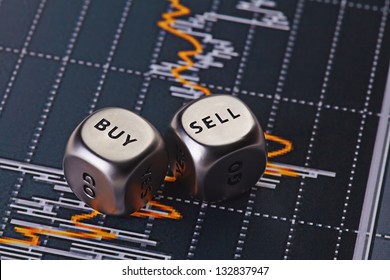 Dices cubes to trader. Cubes with the words SELL BUY. Selective focus