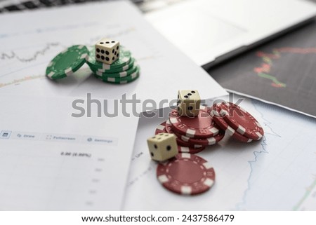 Dices cubes with the words SELL BUY on financial downtrend chart graph. Selective focus