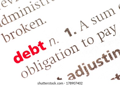 Dictionary definition of debt, Close up view