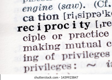 Dictionary definition of word Reciprocity, selective focus. - Shutterstock ID 1439923847